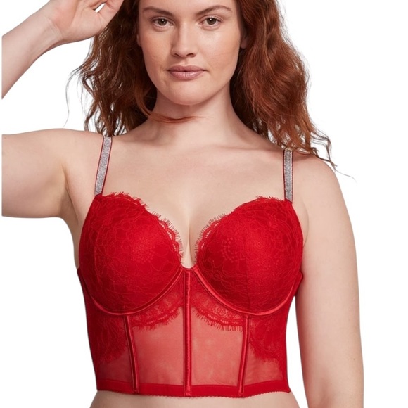 Victoria’s Secret Shine Strap Push Up Corset Bustier Top Red Size 38C - Picture 1 of 13